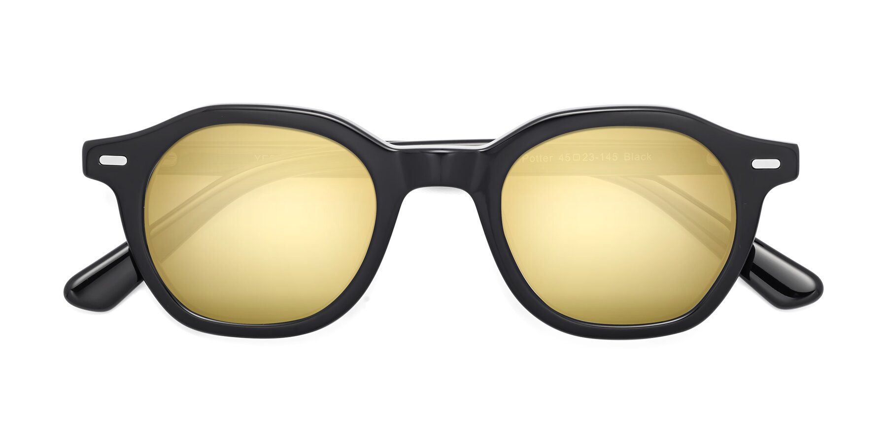 Folded Front of Potter in Black with Gold Mirrored Lenses