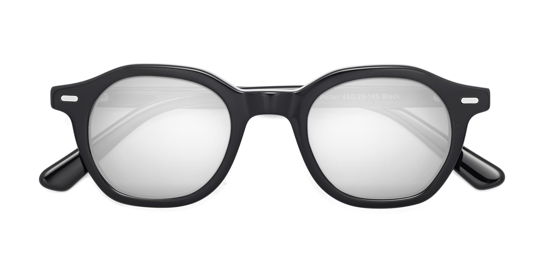 Folded Front of Potter in Black with Silver Mirrored Lenses