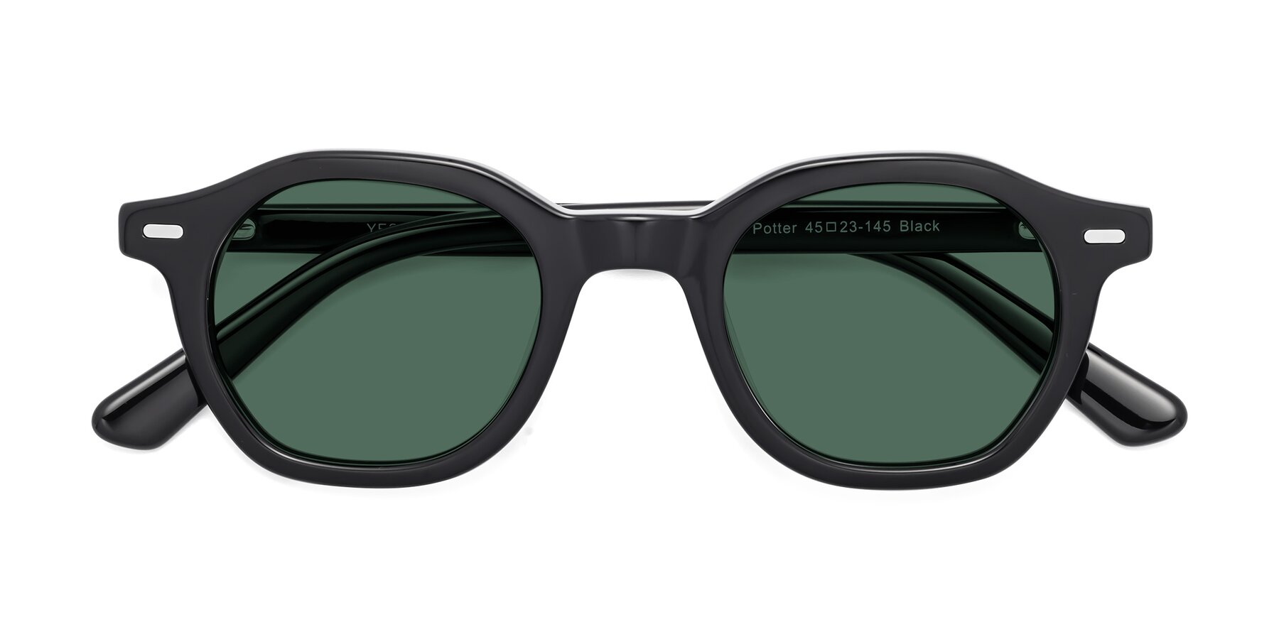 Folded Front of Potter in Black with Green Polarized Lenses