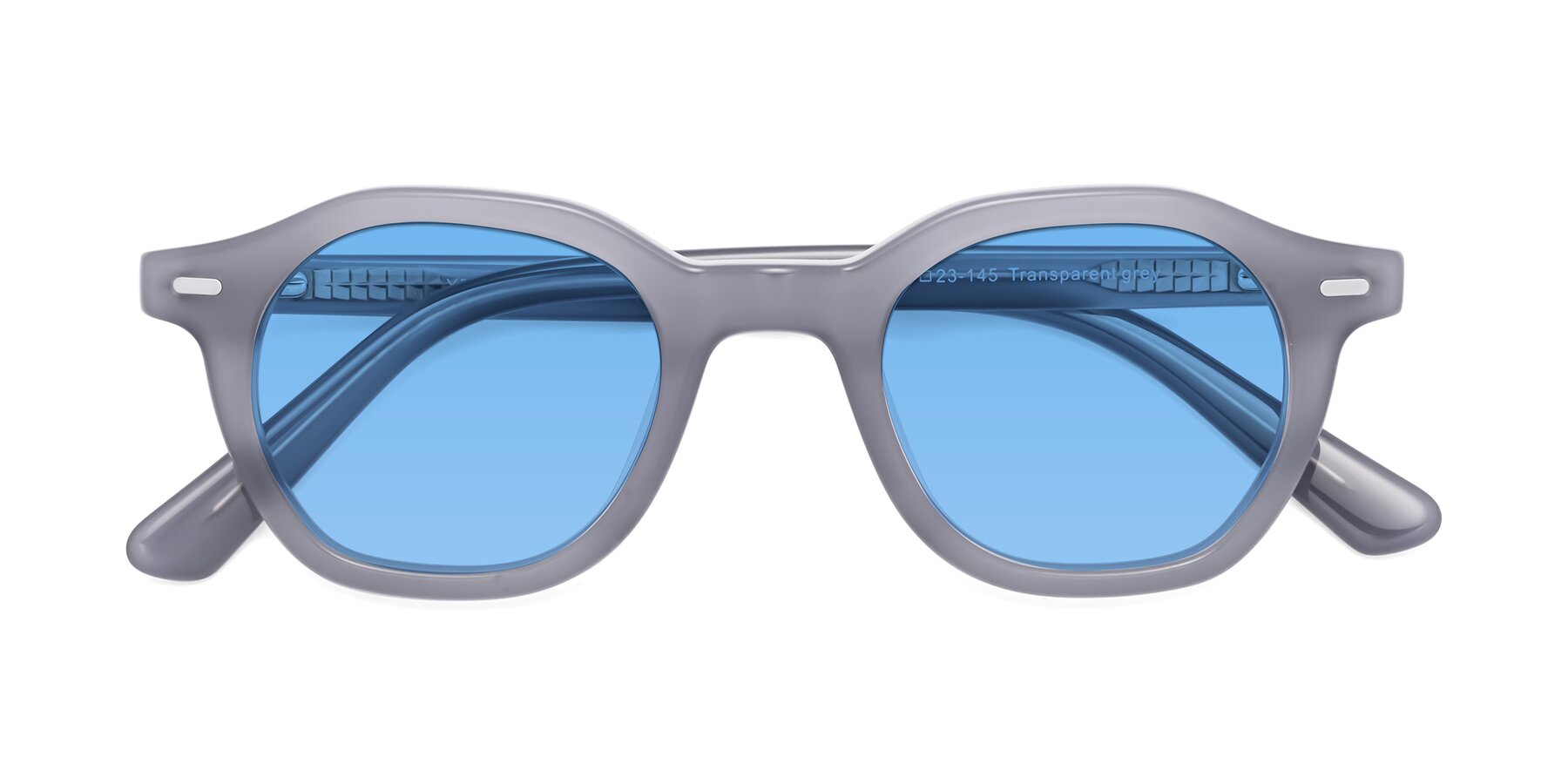 Folded Front of Potter in Transparent Gray with Medium Blue Tinted Lenses