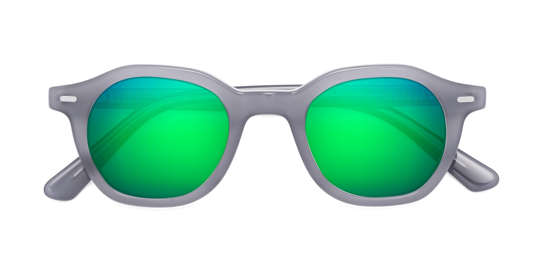 Folded Front of Potter in Transparent Gray with Green Mirrored Lenses