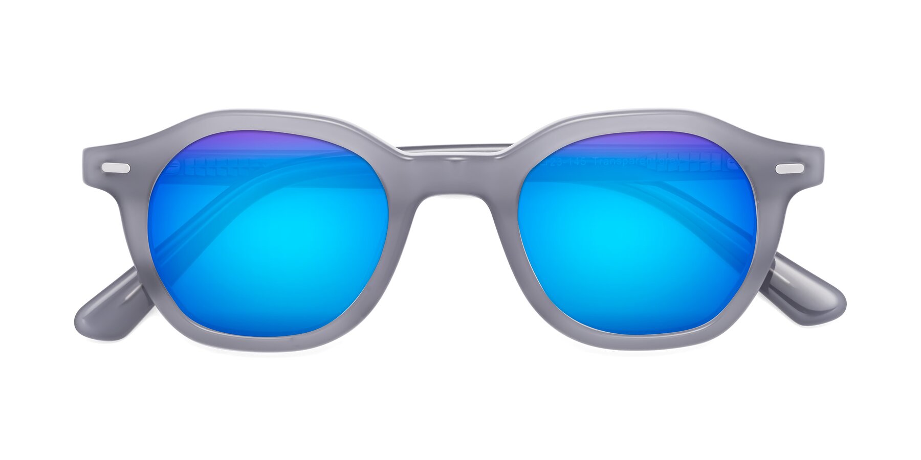 Folded Front of Potter in Transparent Gray with Blue Mirrored Lenses