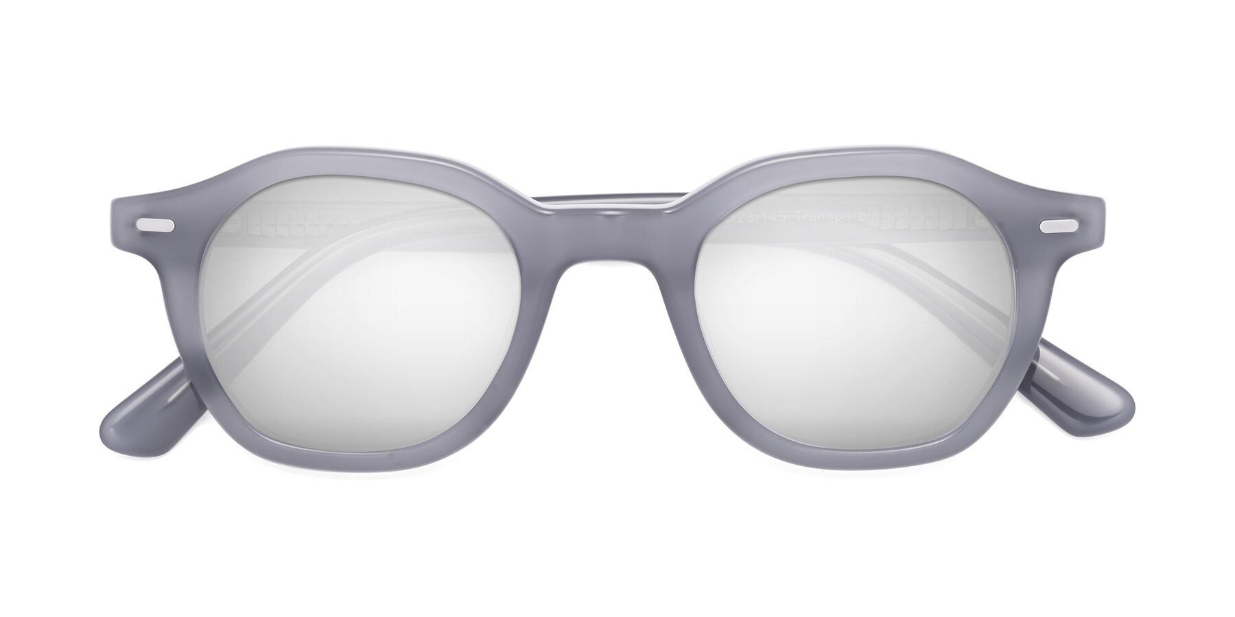 Folded Front of Potter in Transparent Gray with Silver Mirrored Lenses