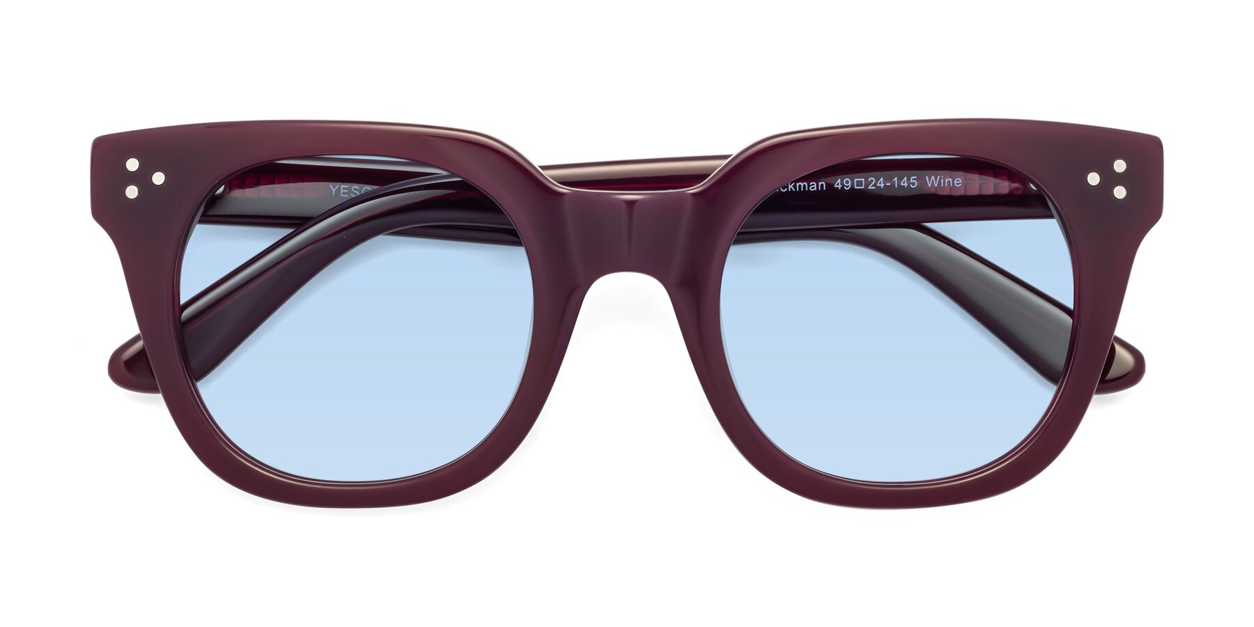 Folded Front of Jackman in Wine with Light Blue Tinted Lenses