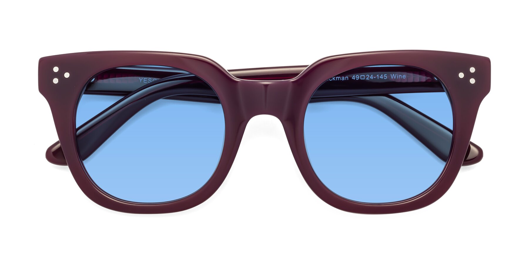 Folded Front of Jackman in Wine with Medium Blue Tinted Lenses