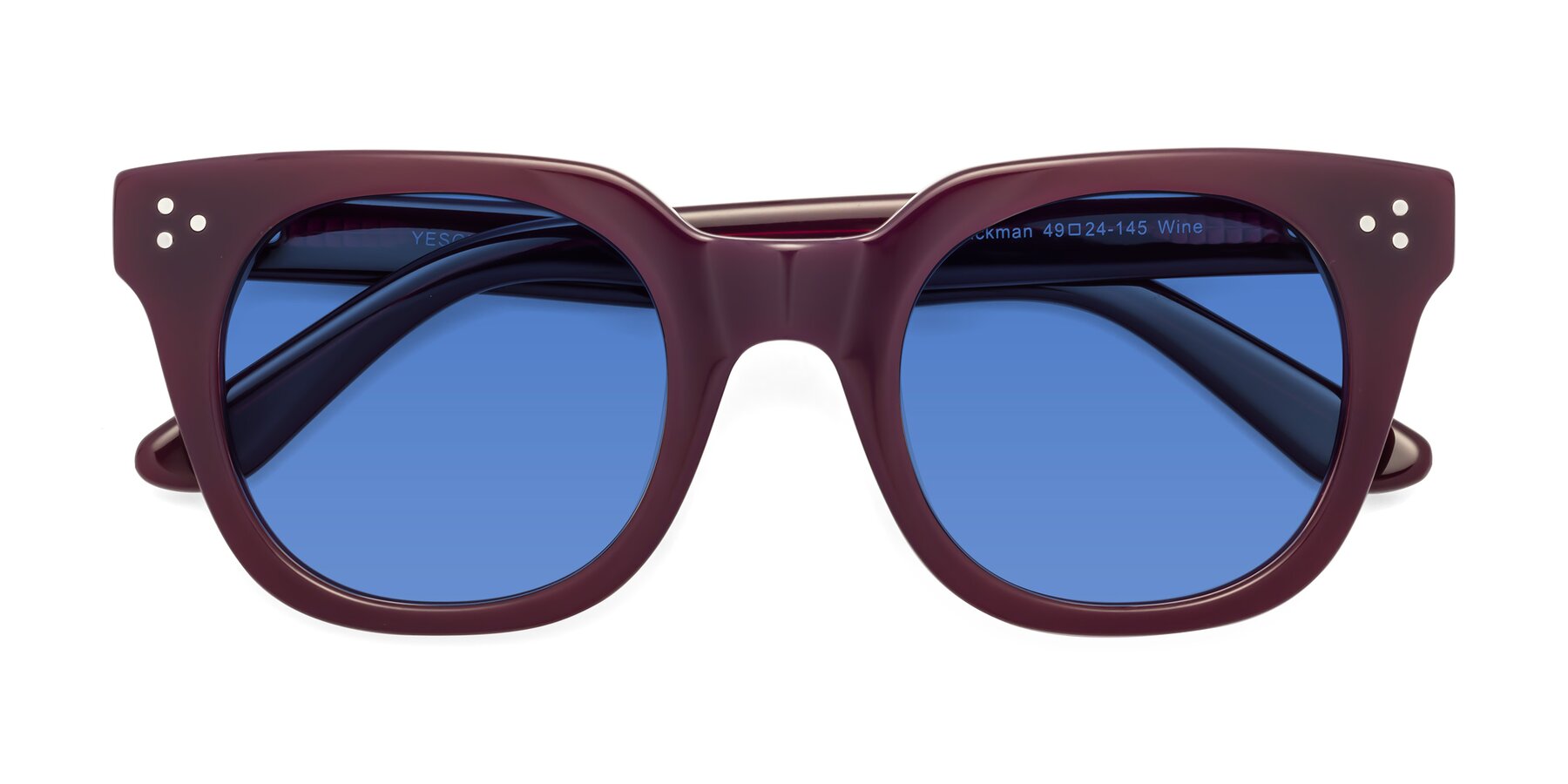 Folded Front of Jackman in Wine with Blue Tinted Lenses