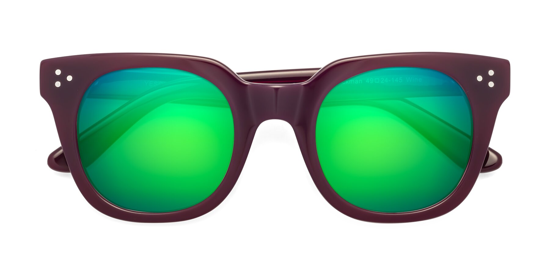 Folded Front of Jackman in Wine with Green Mirrored Lenses