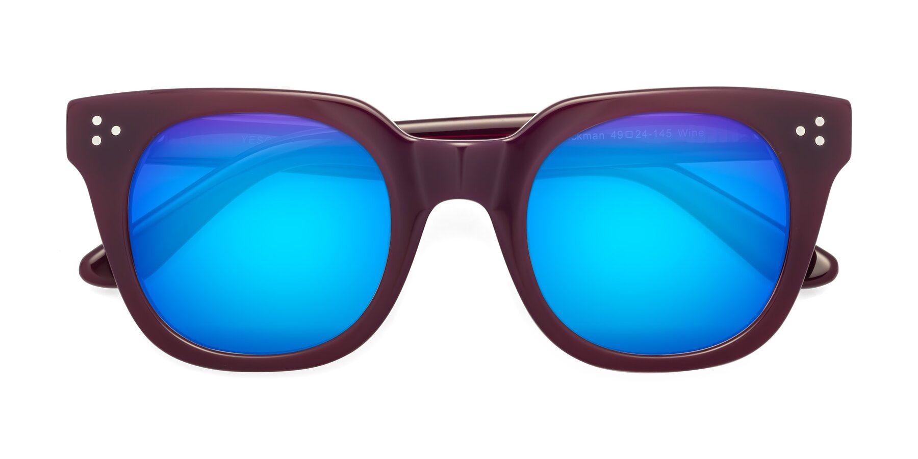 Folded Front of Jackman in Wine with Blue Mirrored Lenses