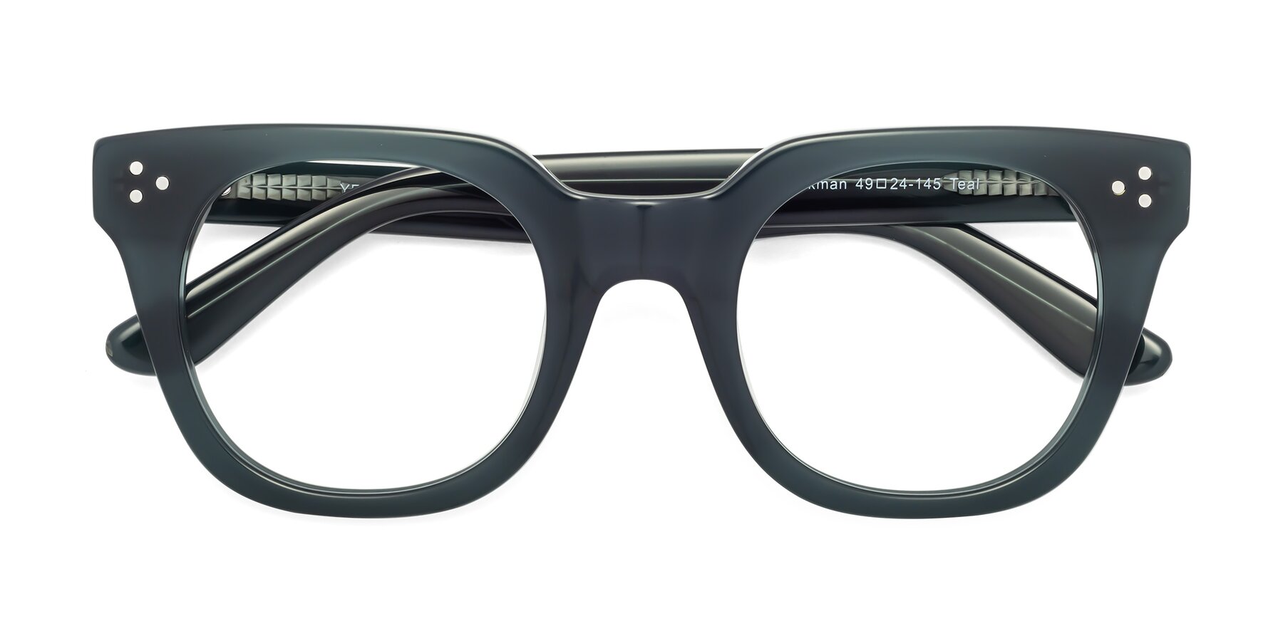 Folded Front of Jackman in Teal with Clear Reading Eyeglass Lenses