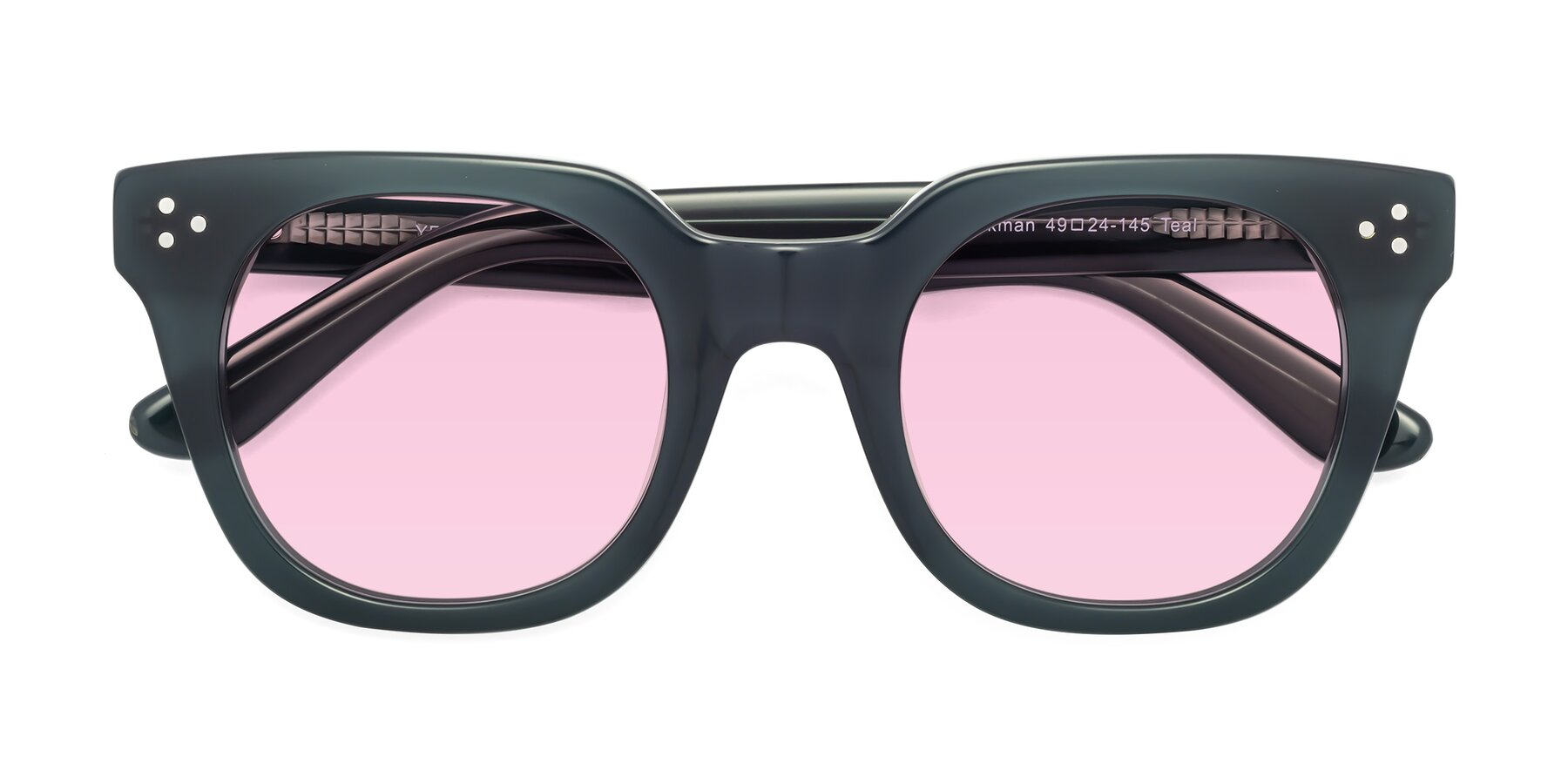 Folded Front of Jackman in Teal with Light Pink Tinted Lenses