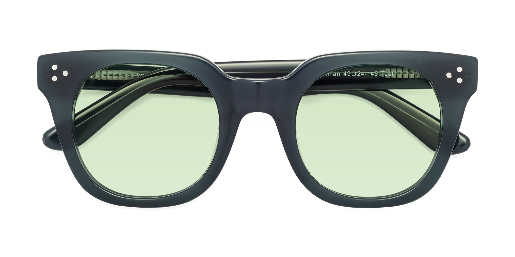 Folded Front of Jackman in Teal with Light Green Tinted Lenses