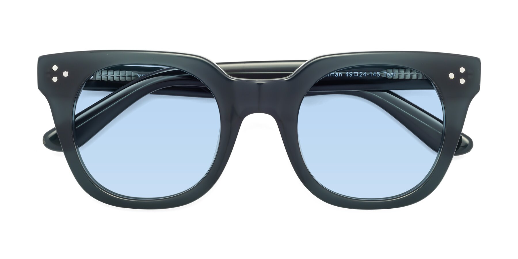 Folded Front of Jackman in Teal with Light Blue Tinted Lenses