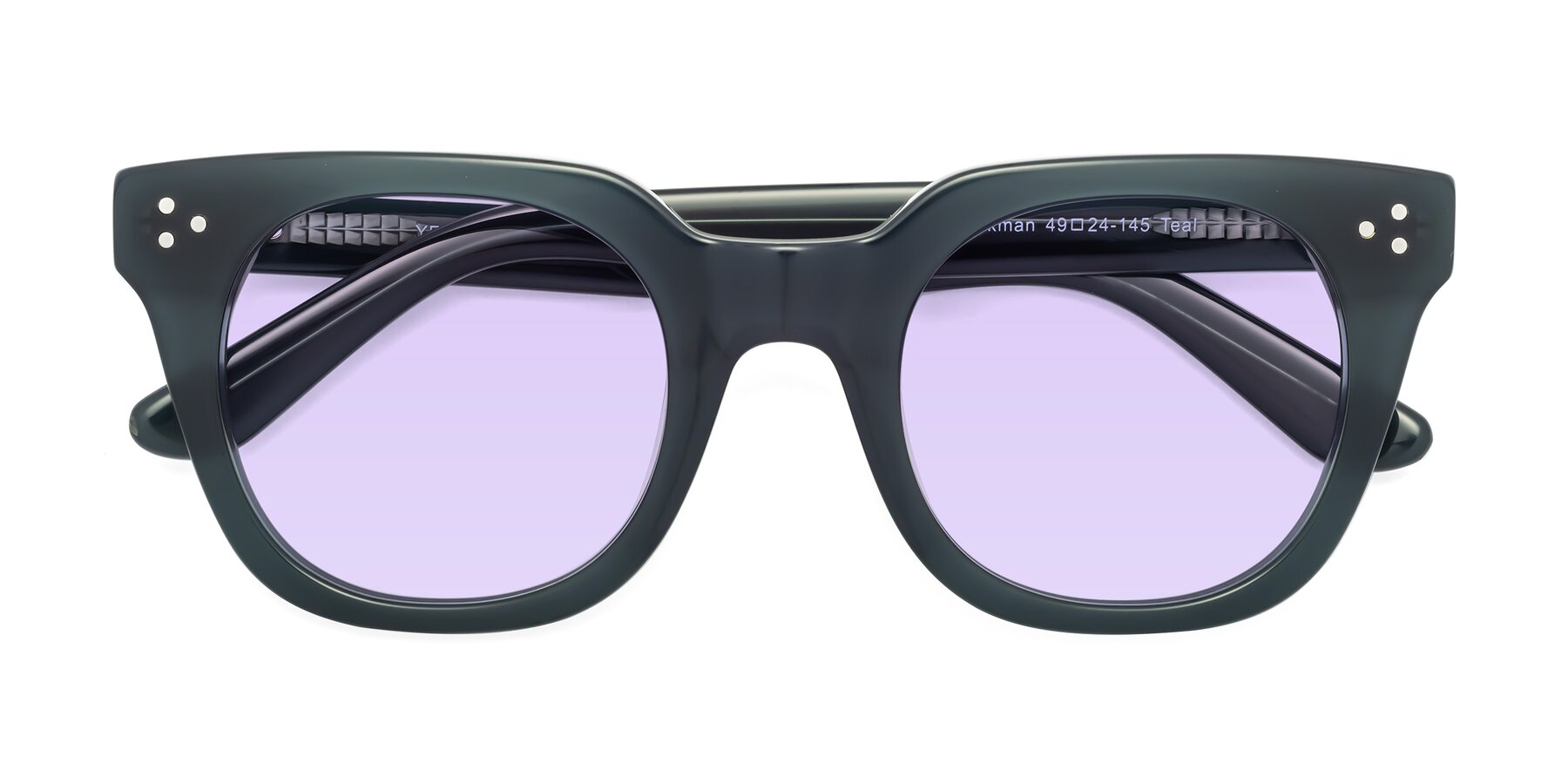 Folded Front of Jackman in Teal with Light Purple Tinted Lenses