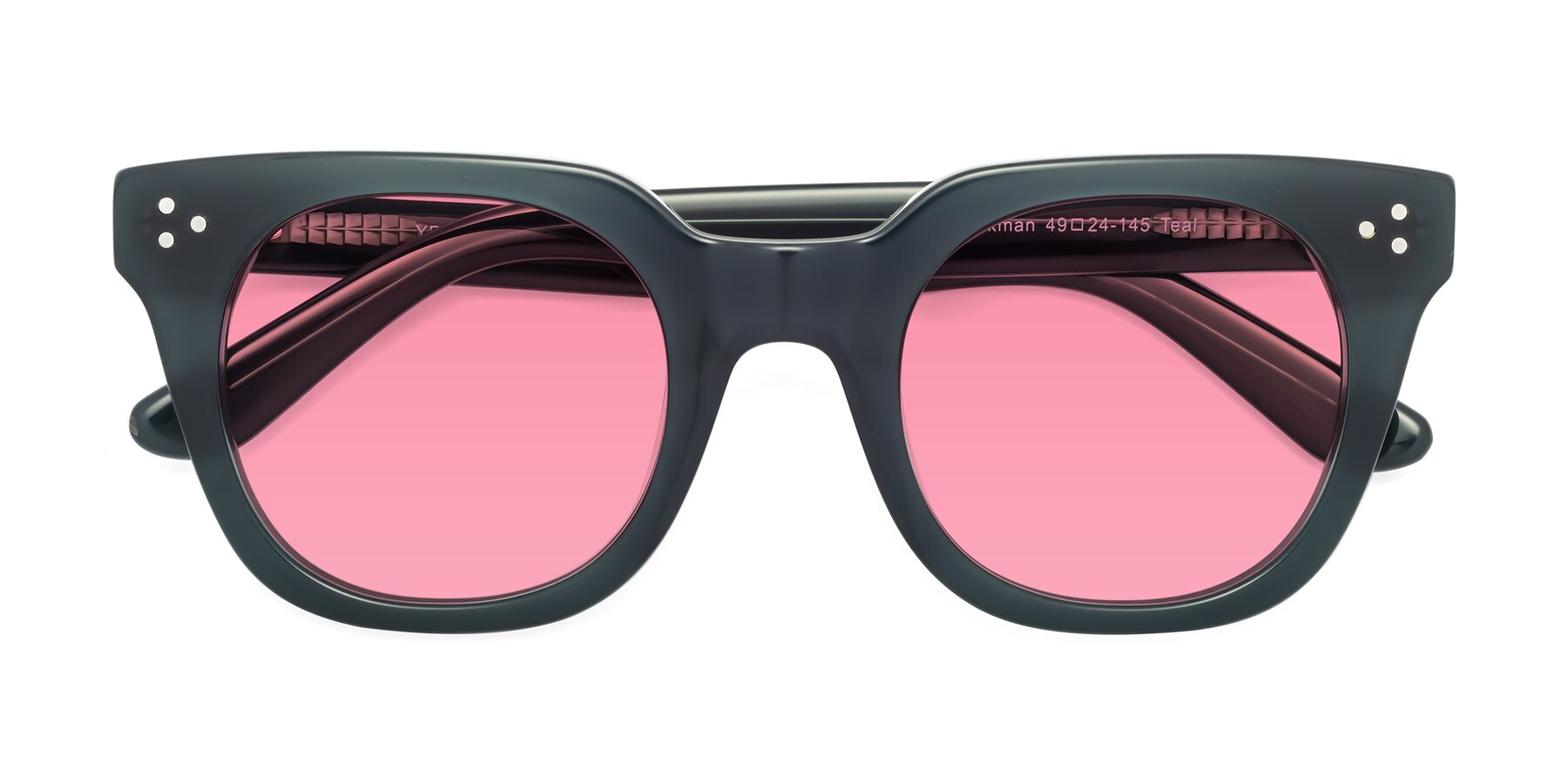 Folded Front of Jackman in Teal with Pink Tinted Lenses
