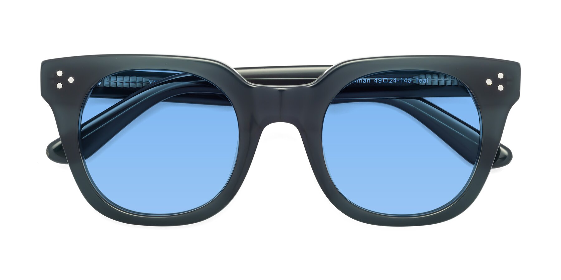 Folded Front of Jackman in Teal with Medium Blue Tinted Lenses