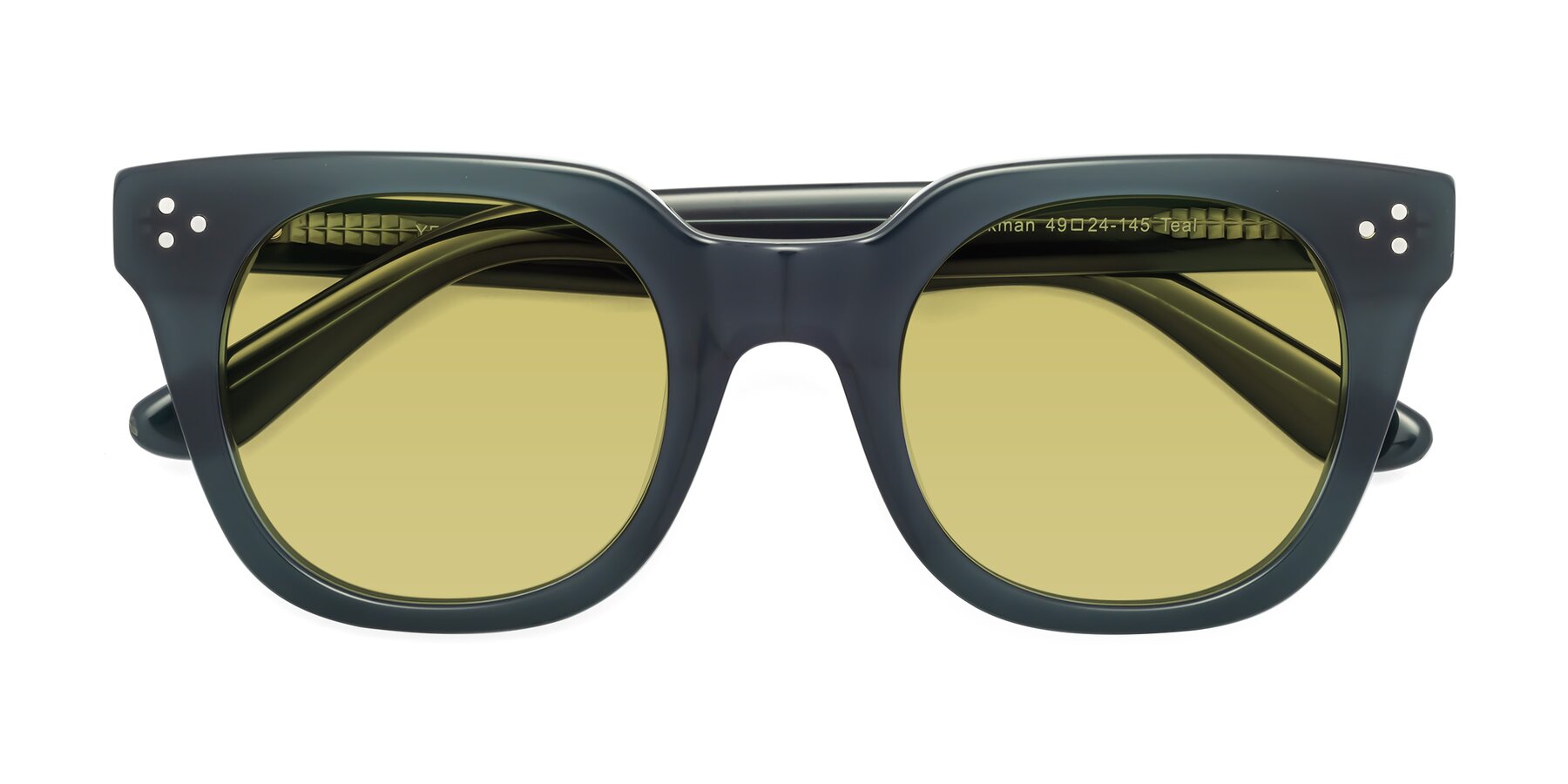 Folded Front of Jackman in Teal with Medium Champagne Tinted Lenses