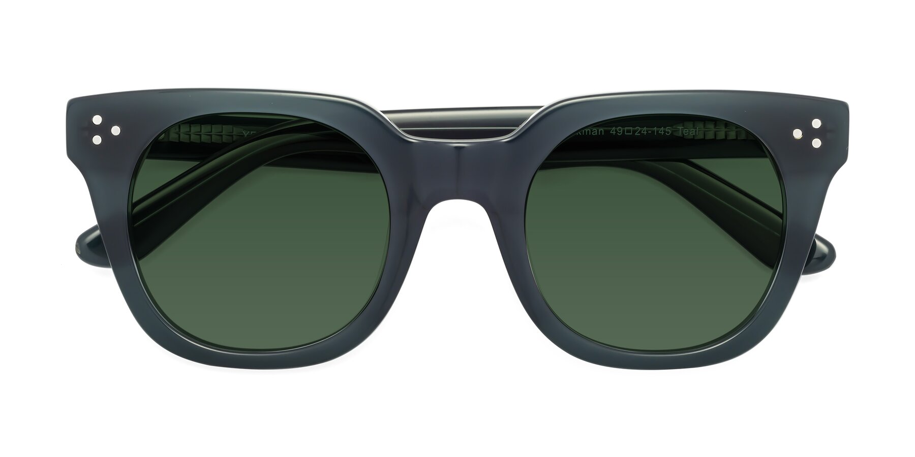 Folded Front of Jackman in Teal with Green Tinted Lenses