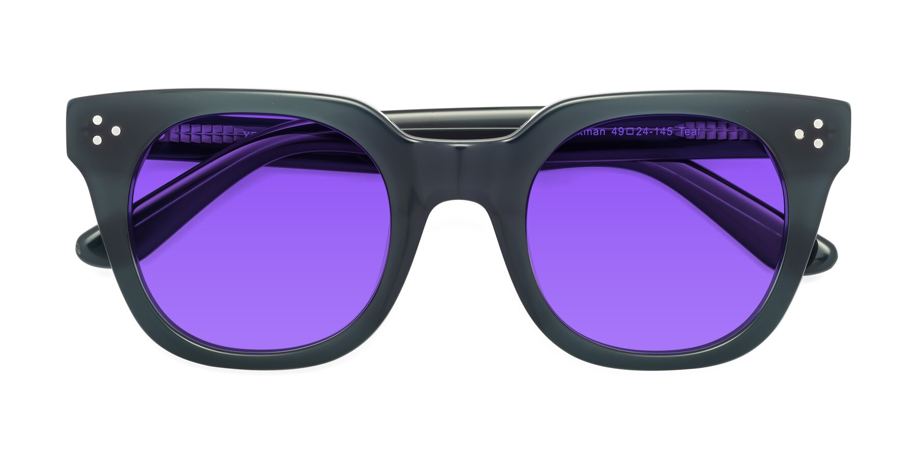 Folded Front of Jackman in Teal with Purple Tinted Lenses
