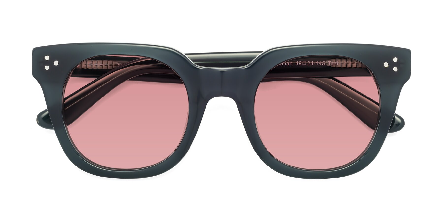 Folded Front of Jackman in Teal with Medium Garnet Tinted Lenses