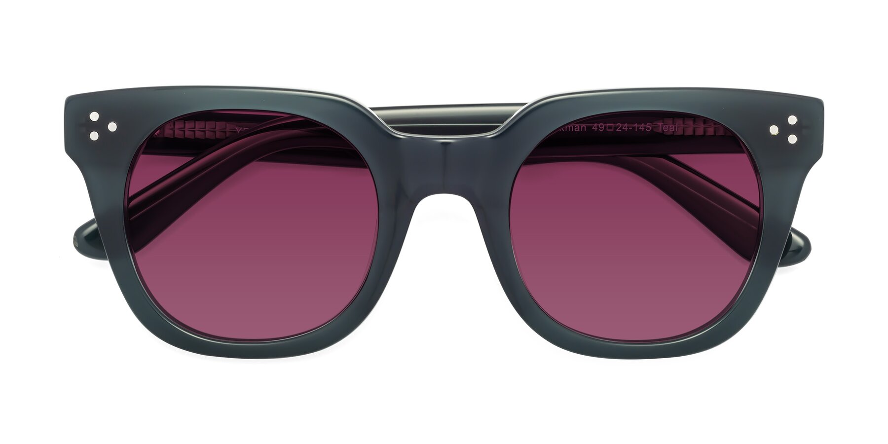 Folded Front of Jackman in Teal with Wine Tinted Lenses