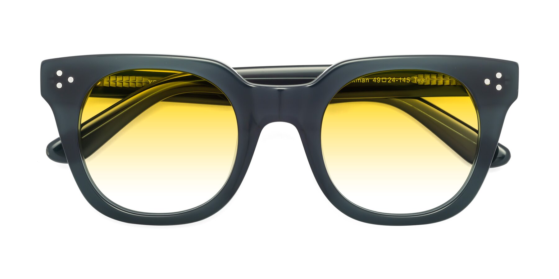 Folded Front of Jackman in Teal with Yellow Gradient Lenses