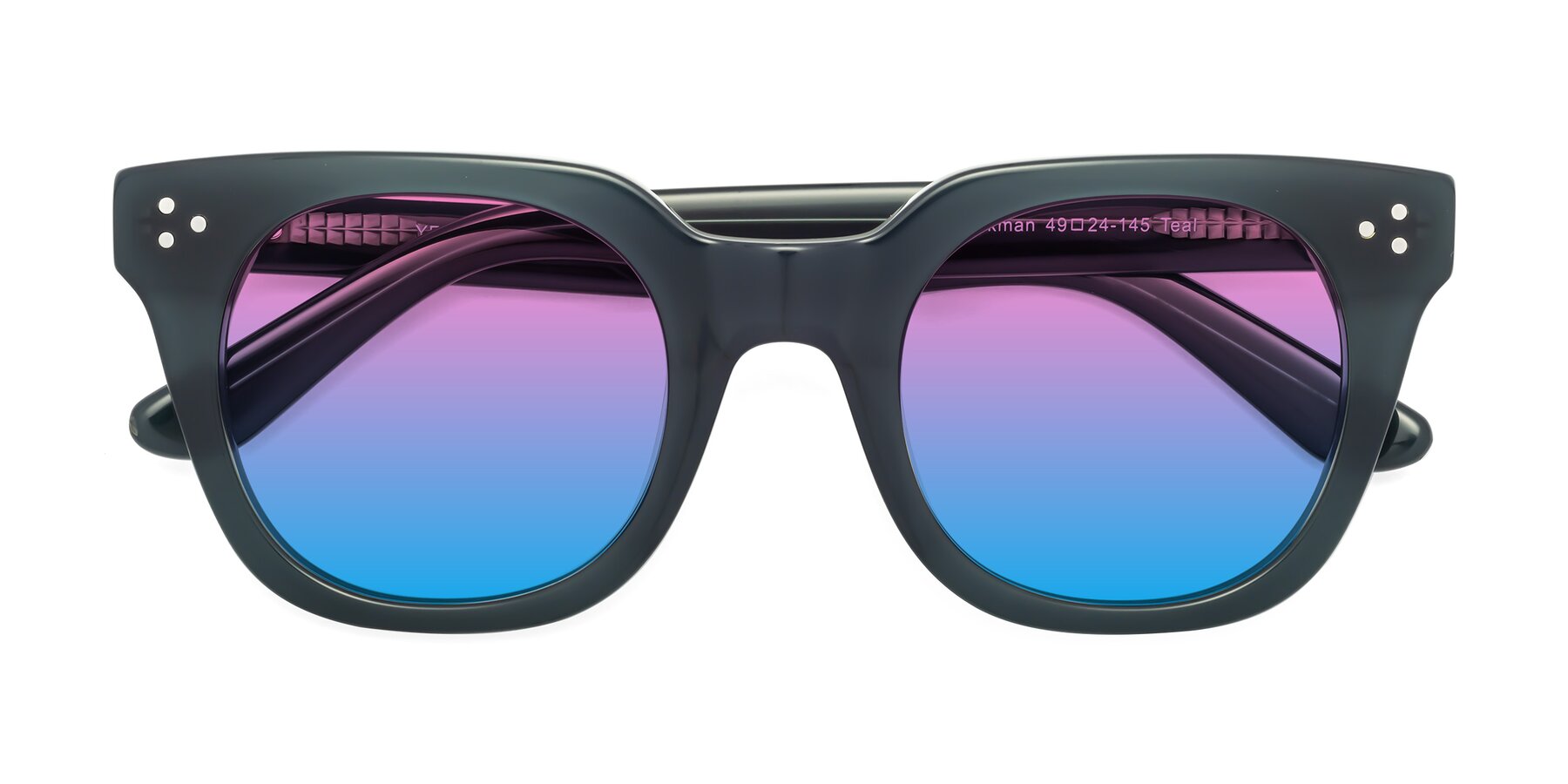 Folded Front of Jackman in Teal with Pink / Blue Gradient Lenses