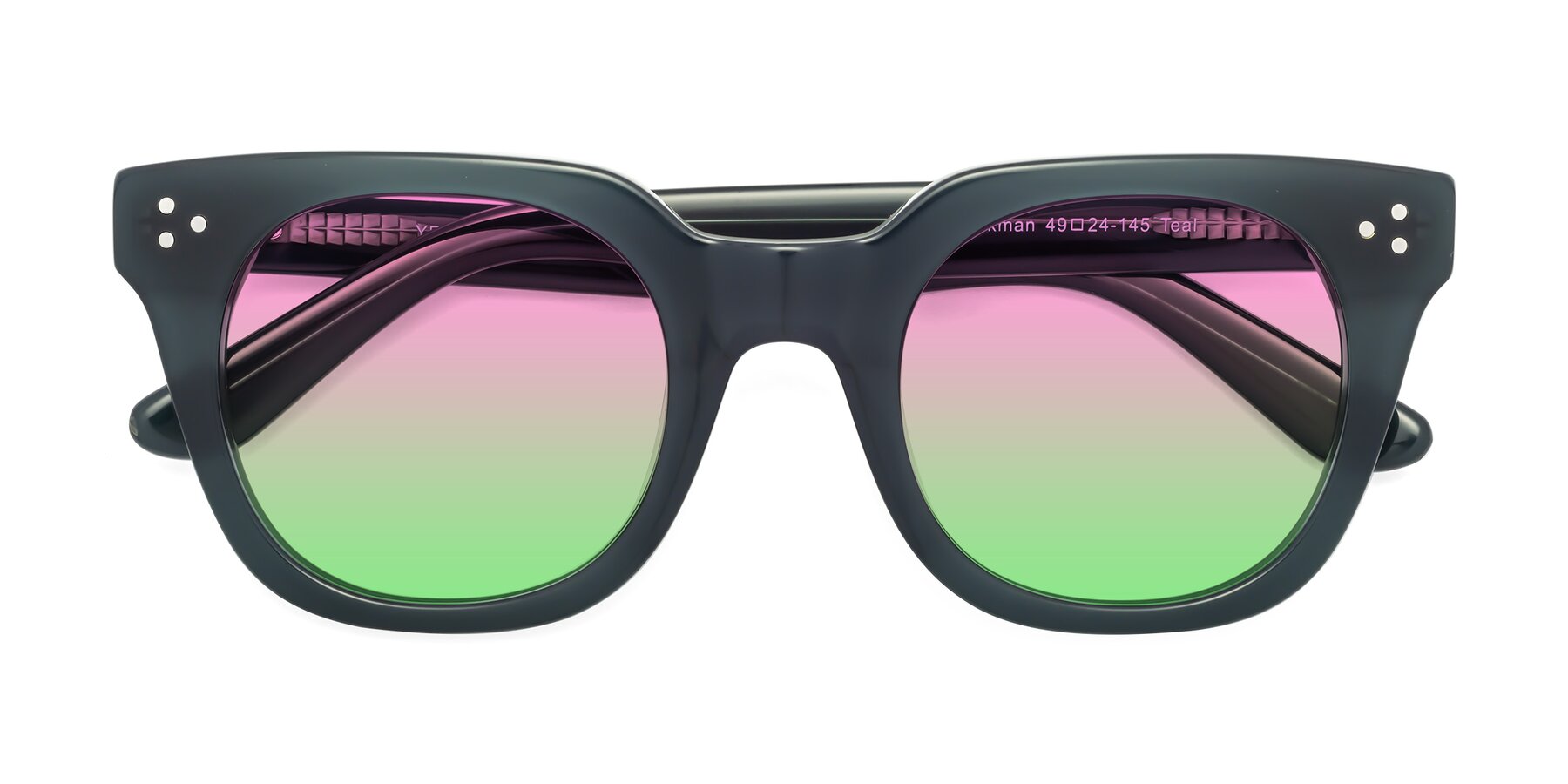 Folded Front of Jackman in Teal with Pink / Green Gradient Lenses