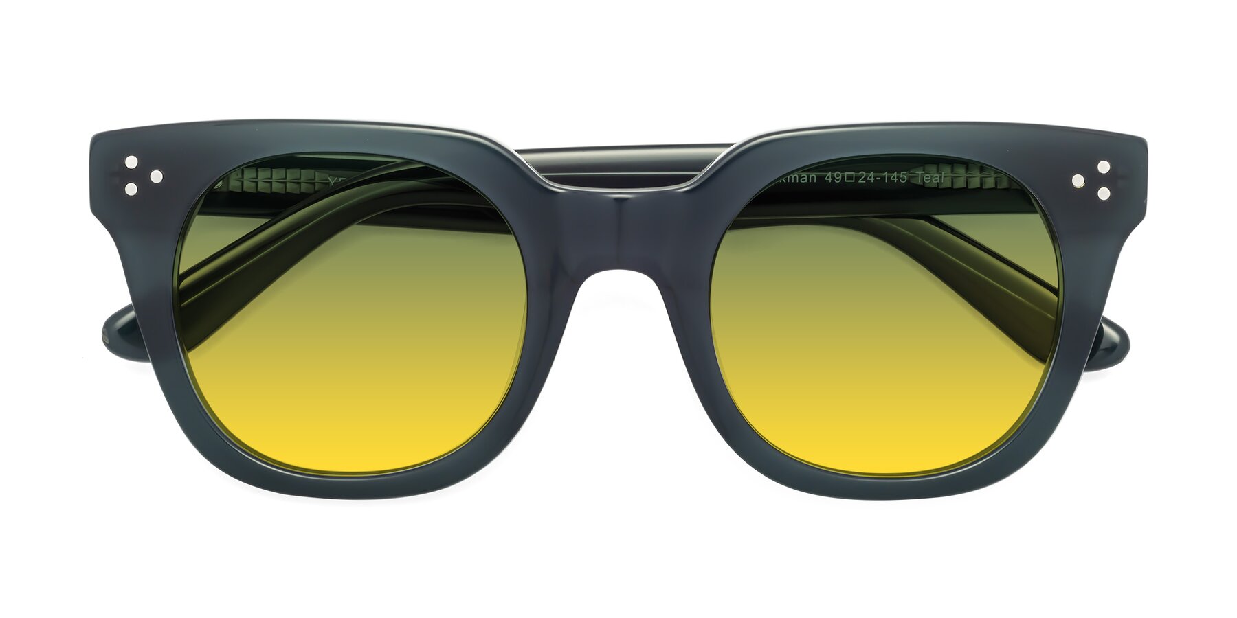 Folded Front of Jackman in Teal with Green / Yellow Gradient Lenses