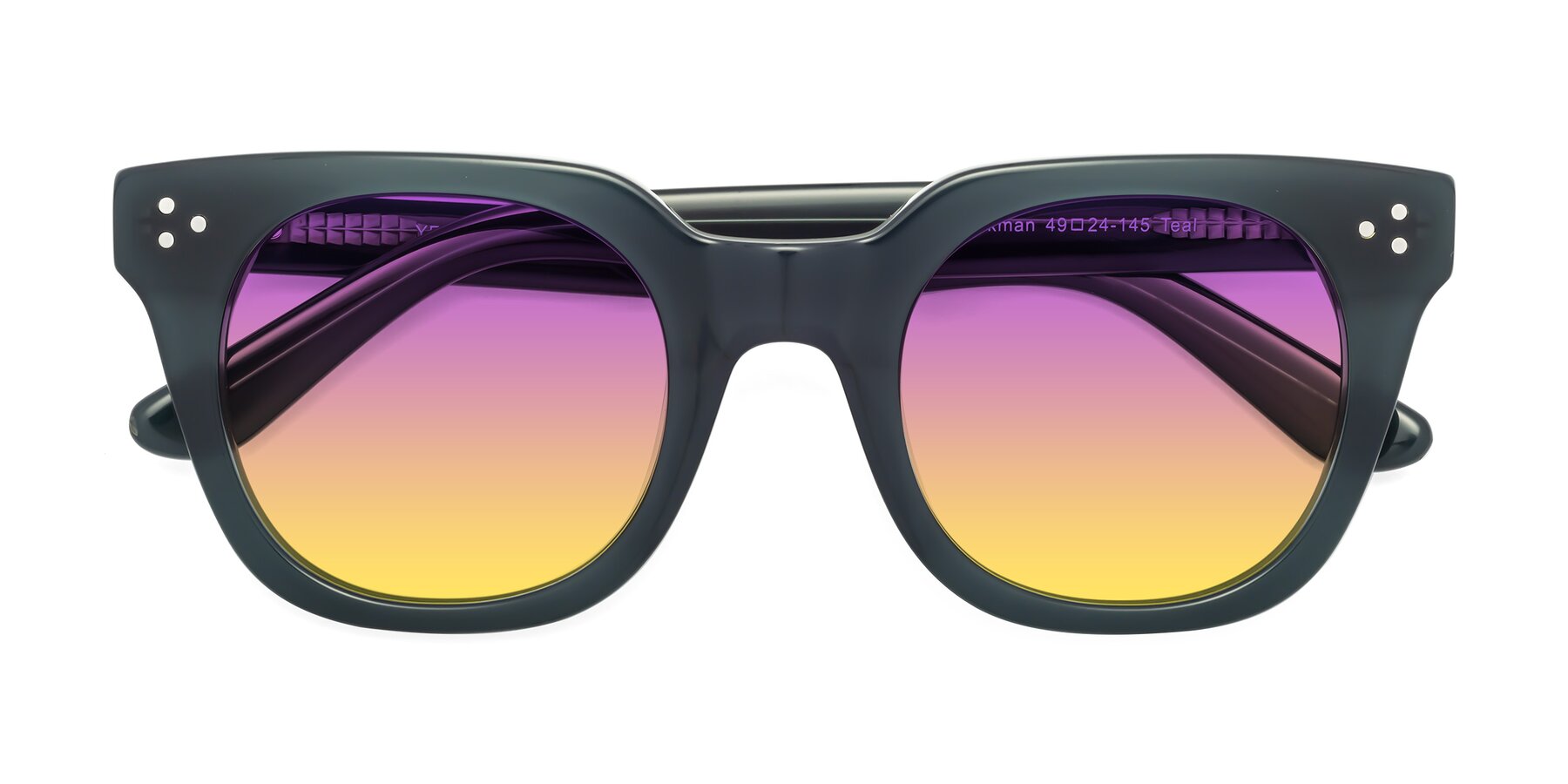 Folded Front of Jackman in Teal with Purple / Yellow Gradient Lenses