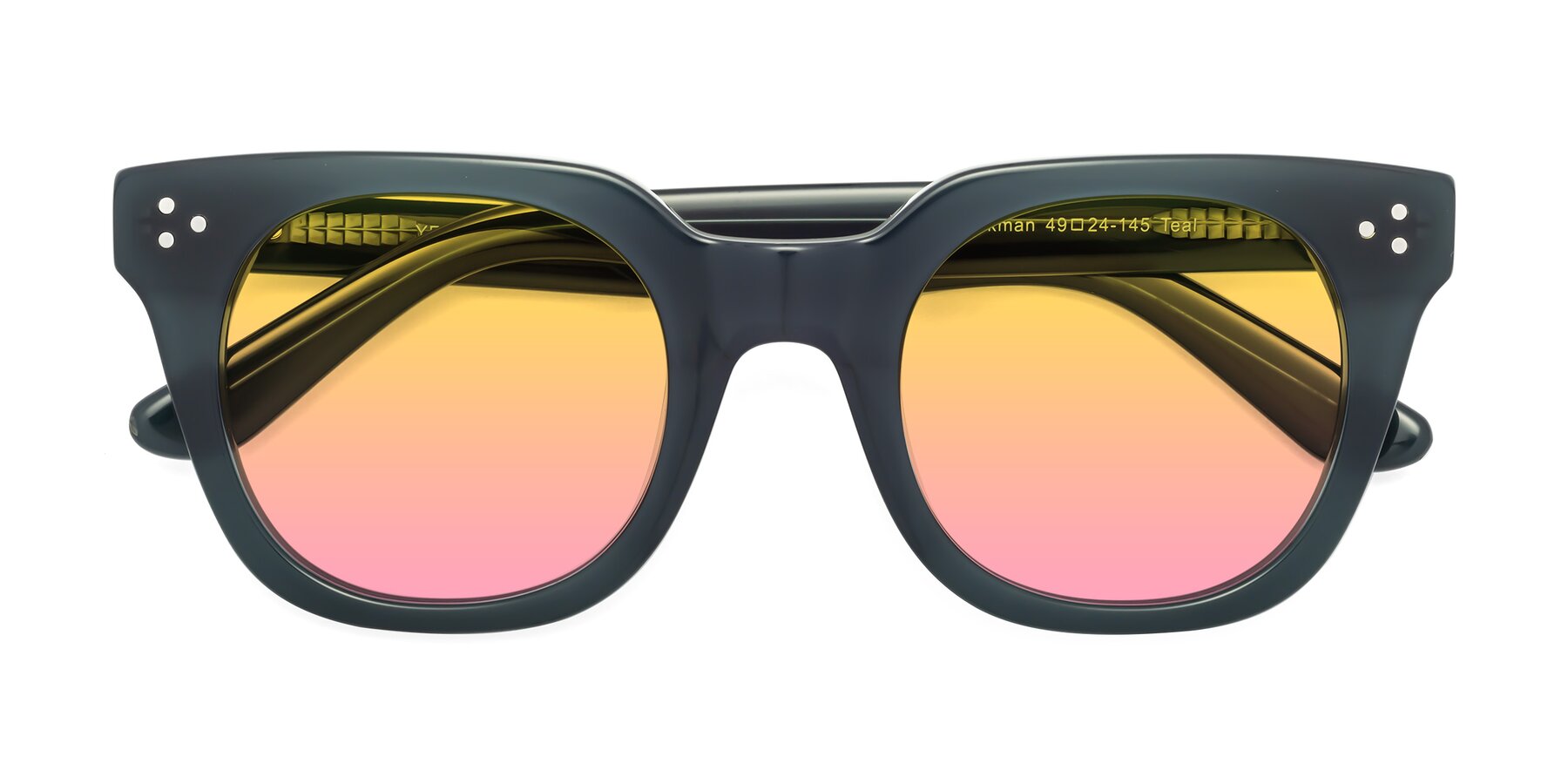 Folded Front of Jackman in Teal with Yellow / Pink Gradient Lenses