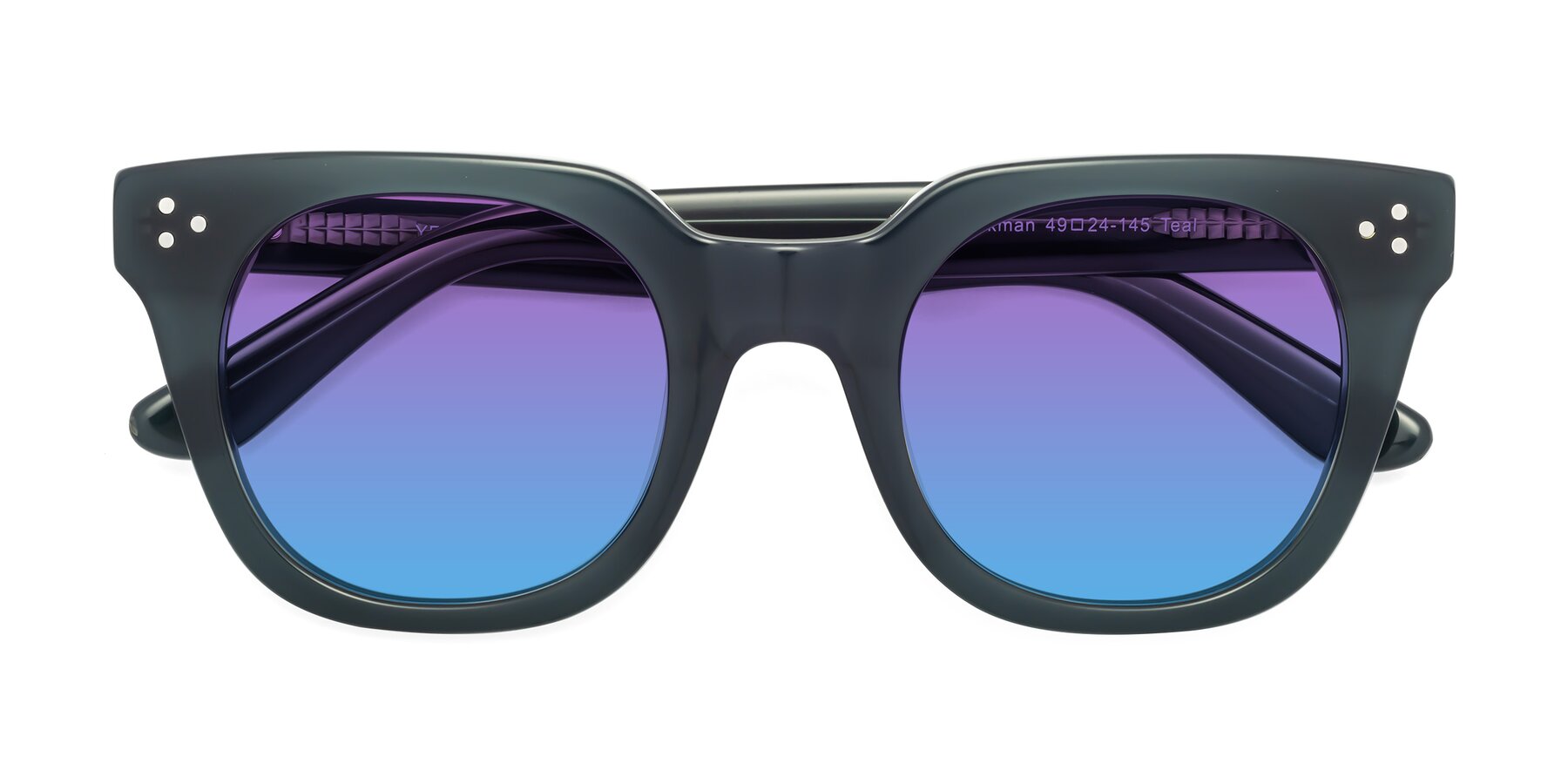 Folded Front of Jackman in Teal with Purple / Blue Gradient Lenses