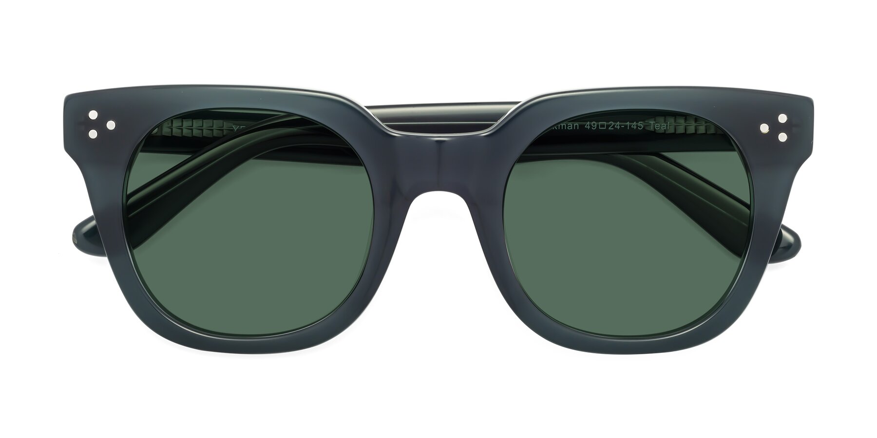 Folded Front of Jackman in Teal with Green Polarized Lenses