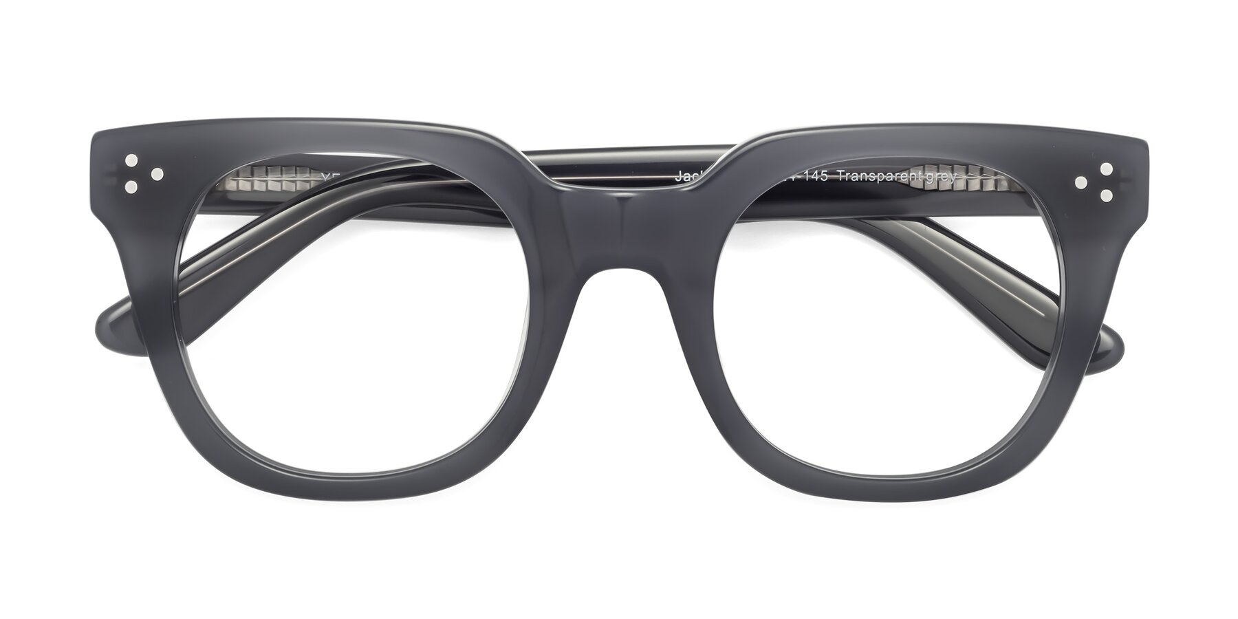 Folded Front of Jackman in Transparent Gray with Clear Reading Eyeglass Lenses