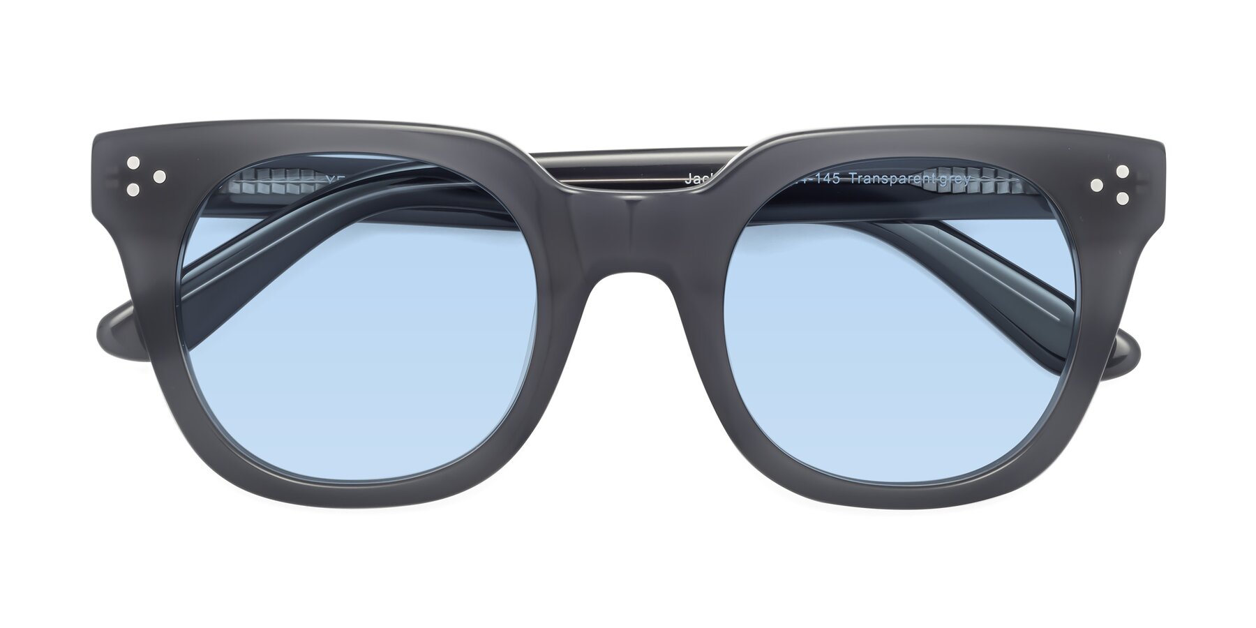 Folded Front of Jackman in Transparent Gray with Light Blue Tinted Lenses