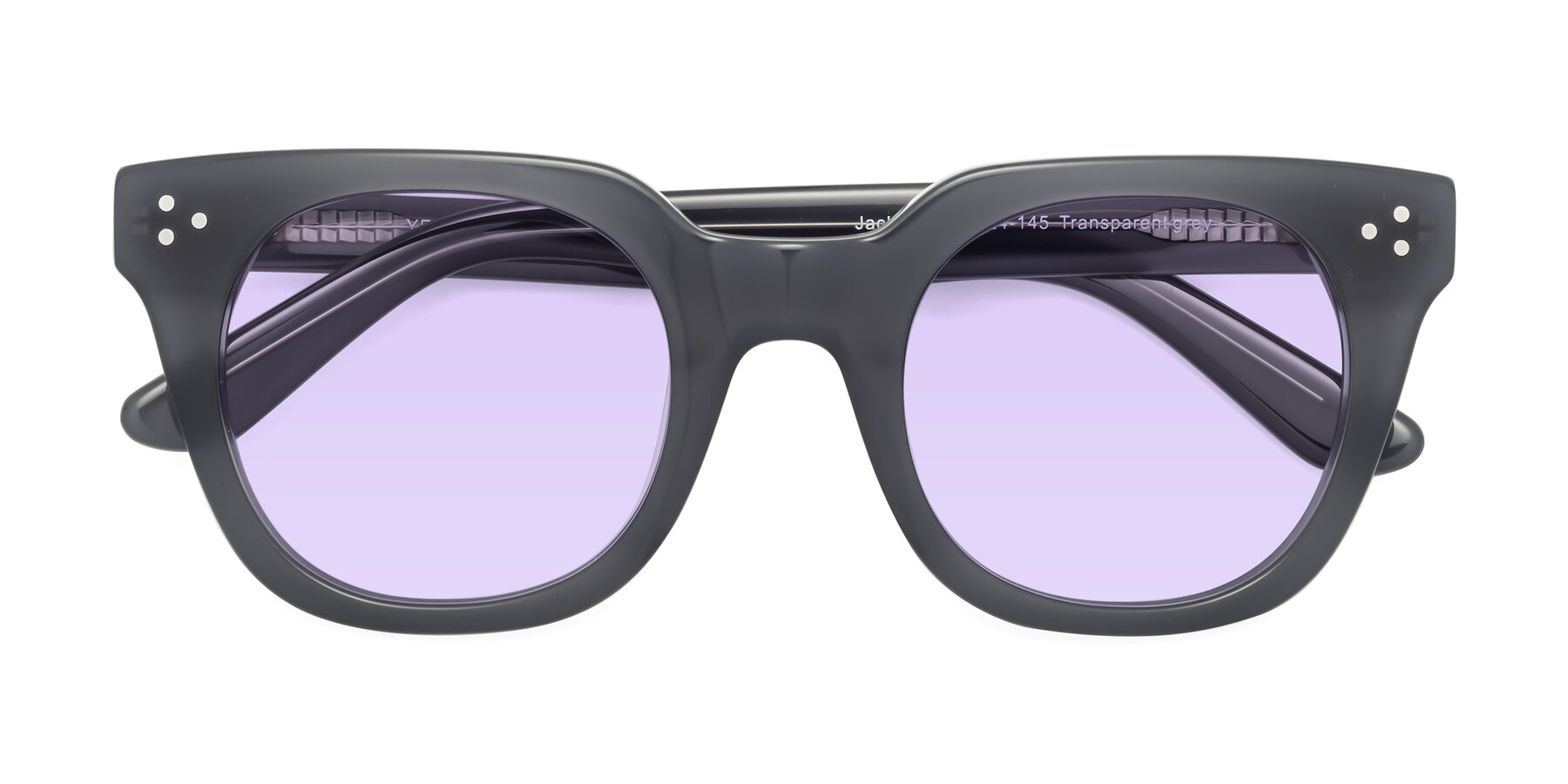 Folded Front of Jackman in Transparent Gray with Light Purple Tinted Lenses