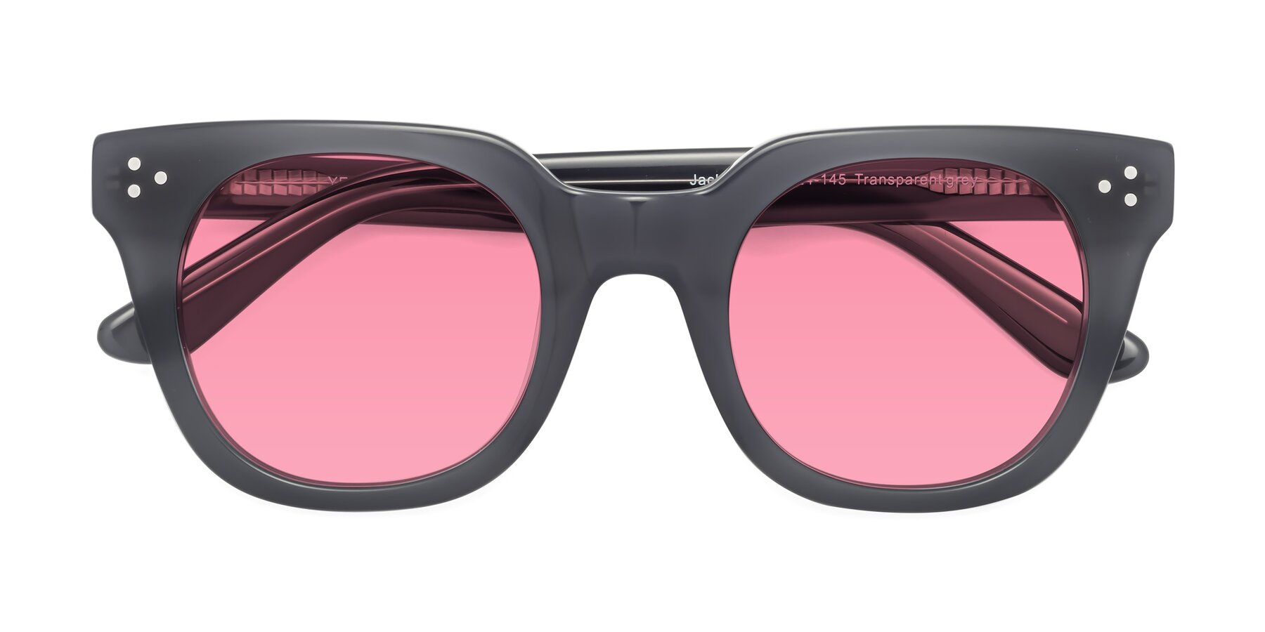 Folded Front of Jackman in Transparent Gray with Pink Tinted Lenses