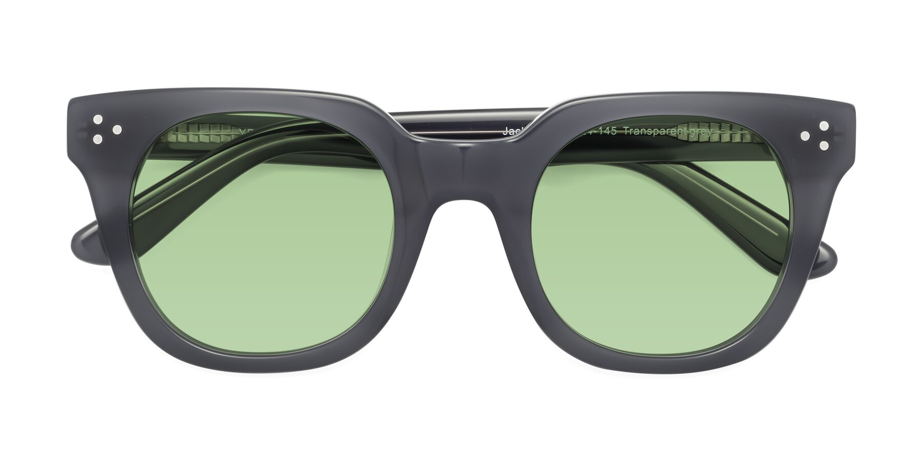 Folded Front of Jackman in Transparent Gray with Medium Green Tinted Lenses