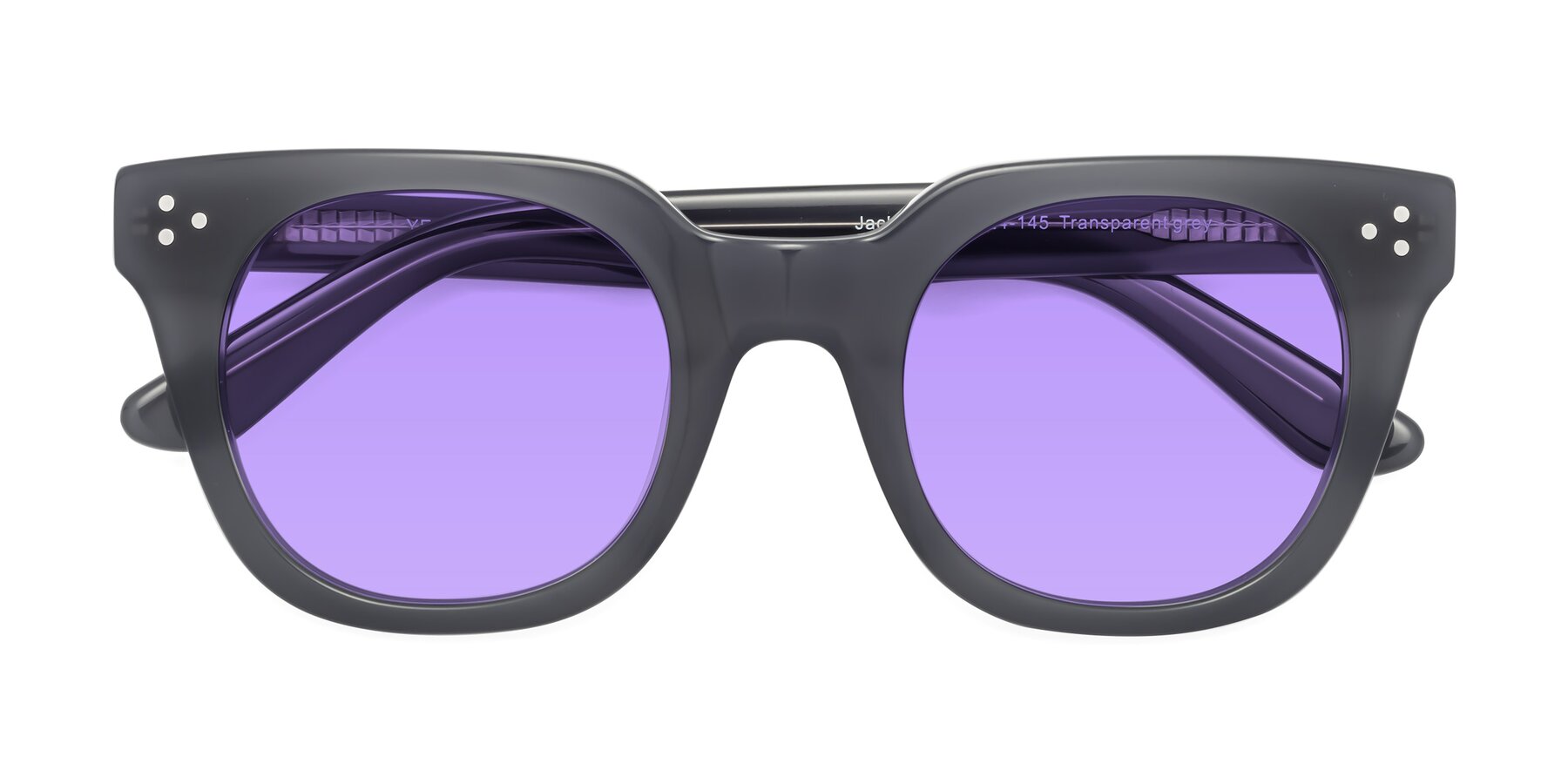 Folded Front of Jackman in Transparent Gray with Medium Purple Tinted Lenses