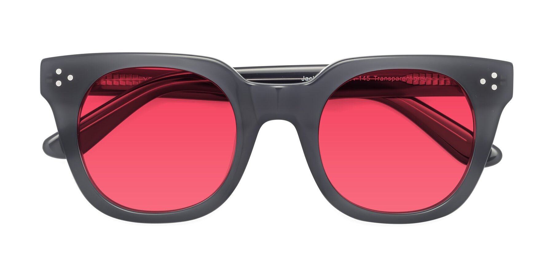 Folded Front of Jackman in Transparent Gray with Red Tinted Lenses