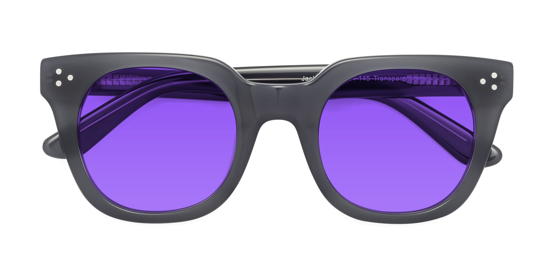 Folded Front of Jackman in Transparent Gray with Purple Tinted Lenses
