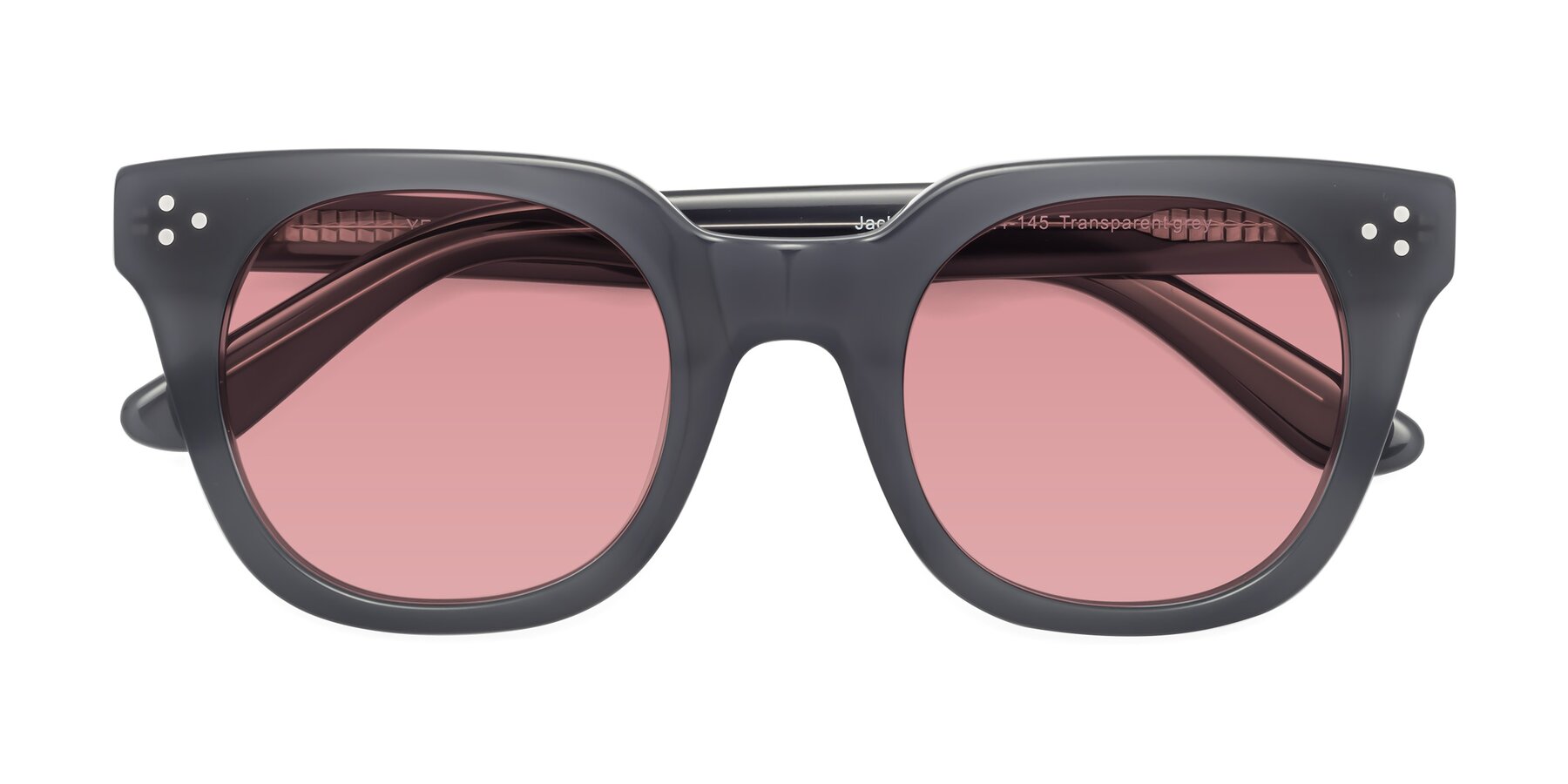 Folded Front of Jackman in Transparent Gray with Medium Garnet Tinted Lenses