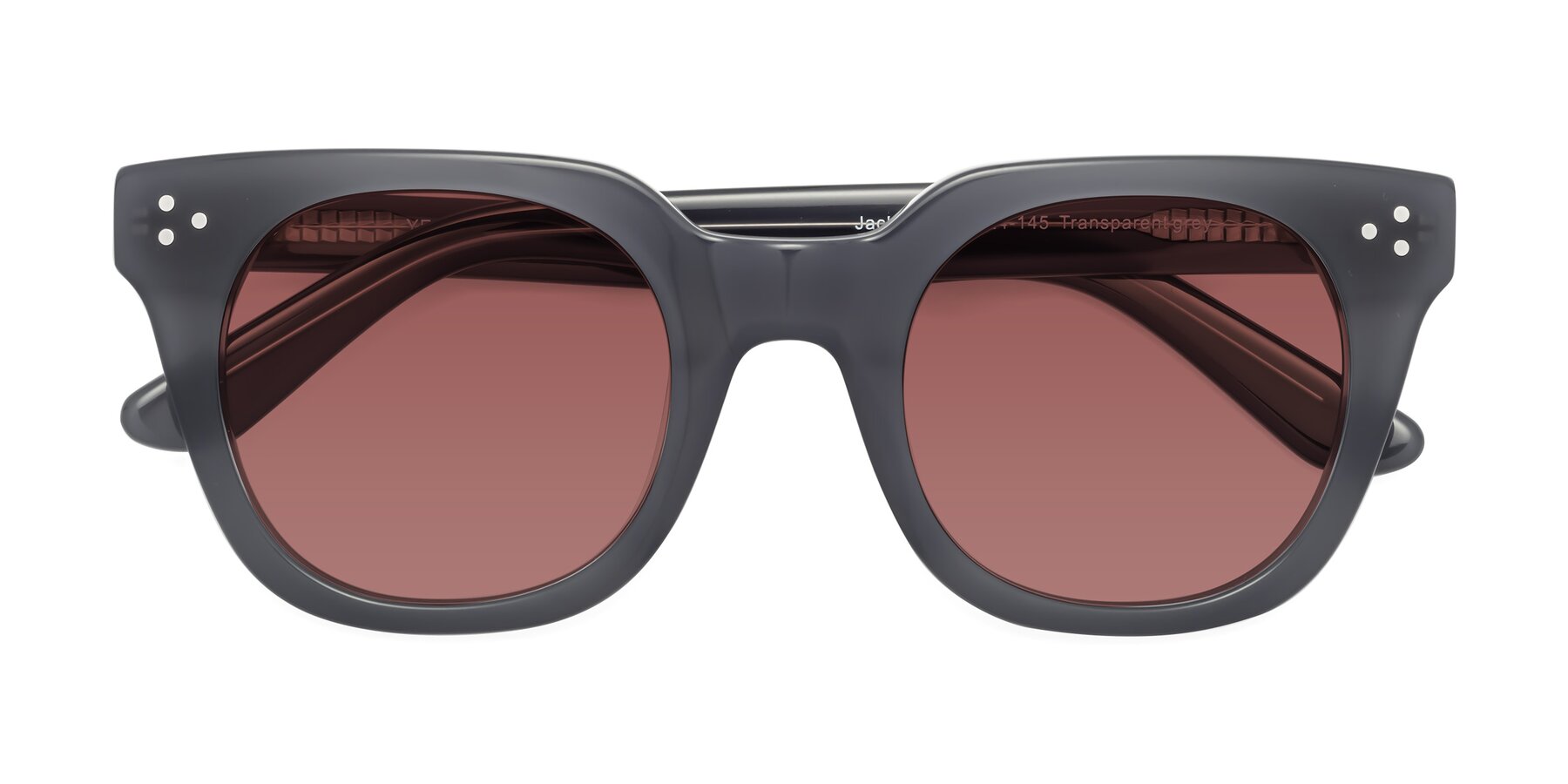 Folded Front of Jackman in Transparent Gray with Garnet Tinted Lenses