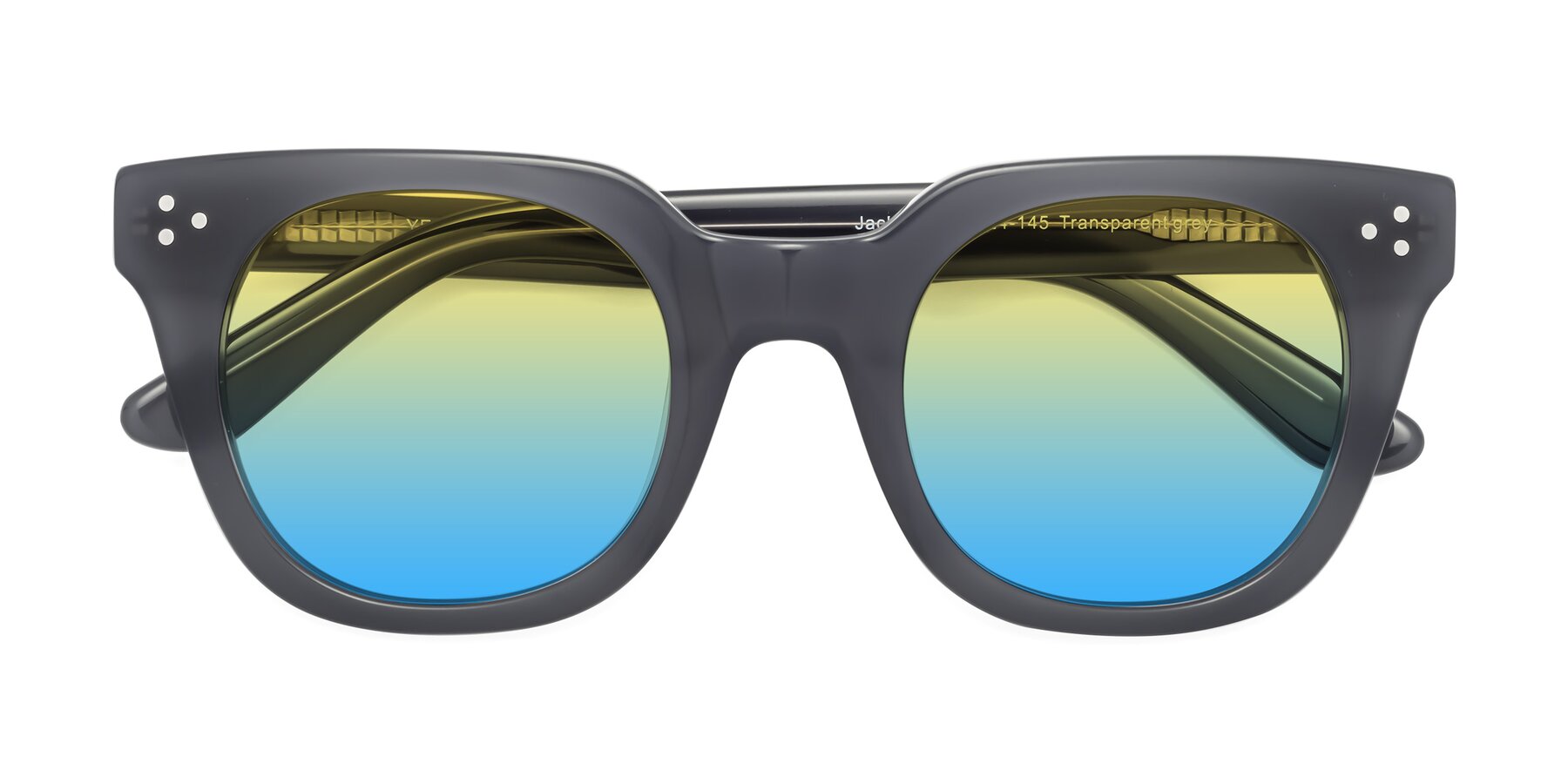 Folded Front of Jackman in Transparent Gray with Yellow / Blue Gradient Lenses