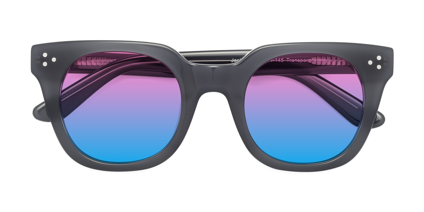Folded Front of Jackman in Transparent Gray with Pink / Blue Gradient Lenses
