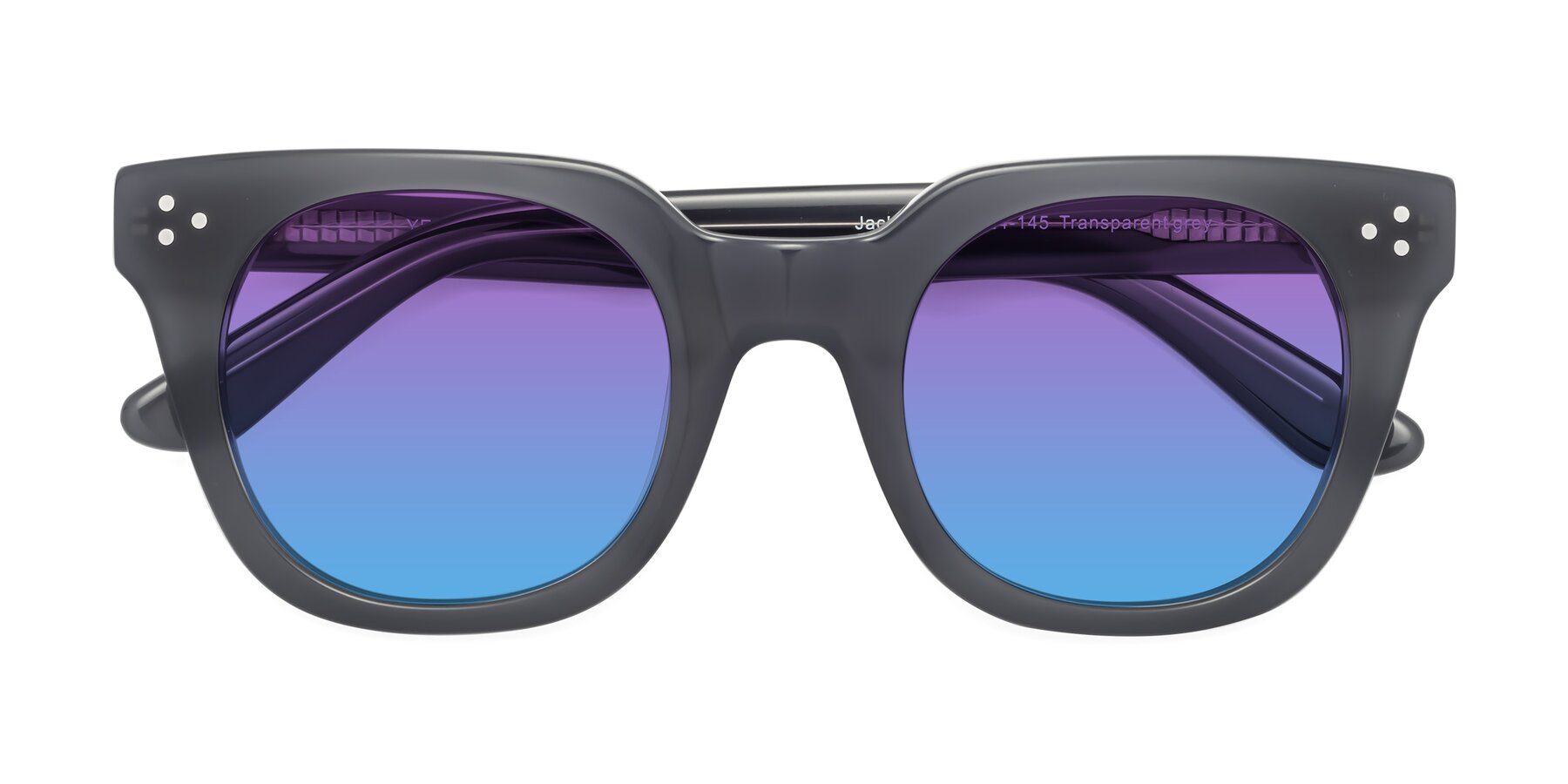 Folded Front of Jackman in Transparent Gray with Purple / Blue Gradient Lenses