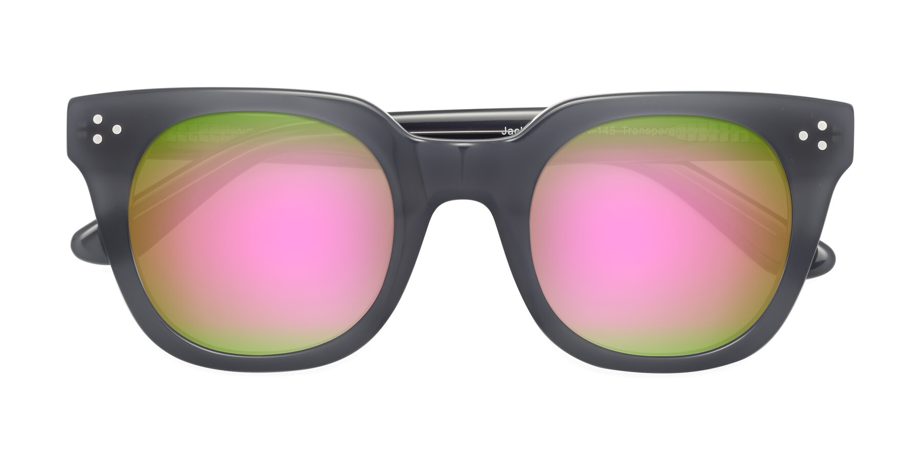 Folded Front of Jackman in Transparent Gray with Pink Mirrored Lenses