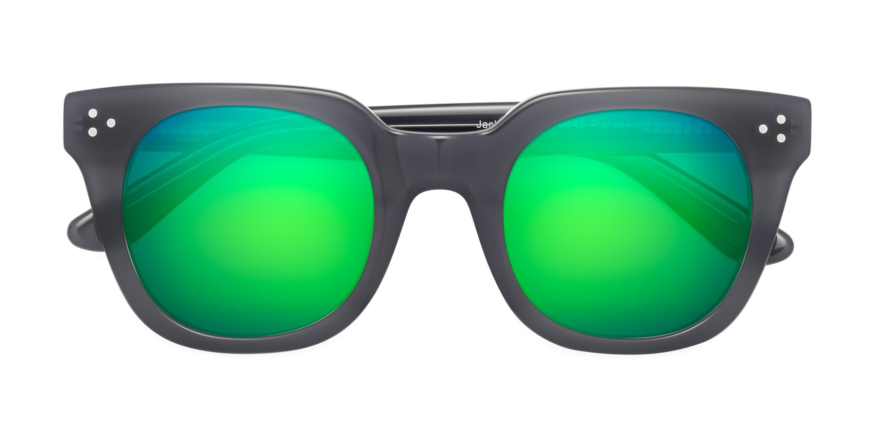 Folded Front of Jackman in Transparent Gray with Green Mirrored Lenses