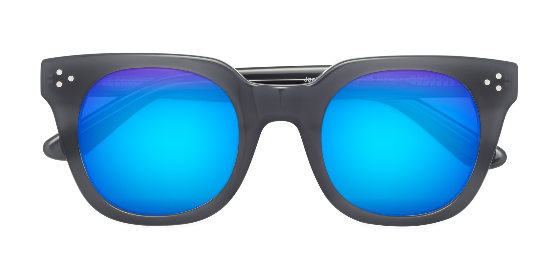Folded Front of Jackman in Transparent Gray with Blue Mirrored Lenses