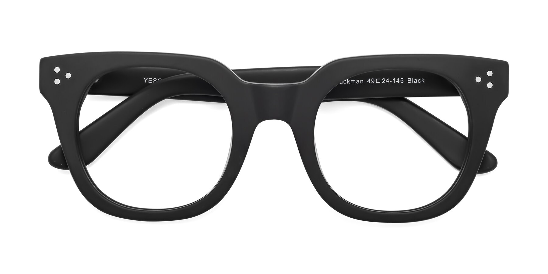 Folded Front of Jackman in Black with Clear Eyeglass Lenses