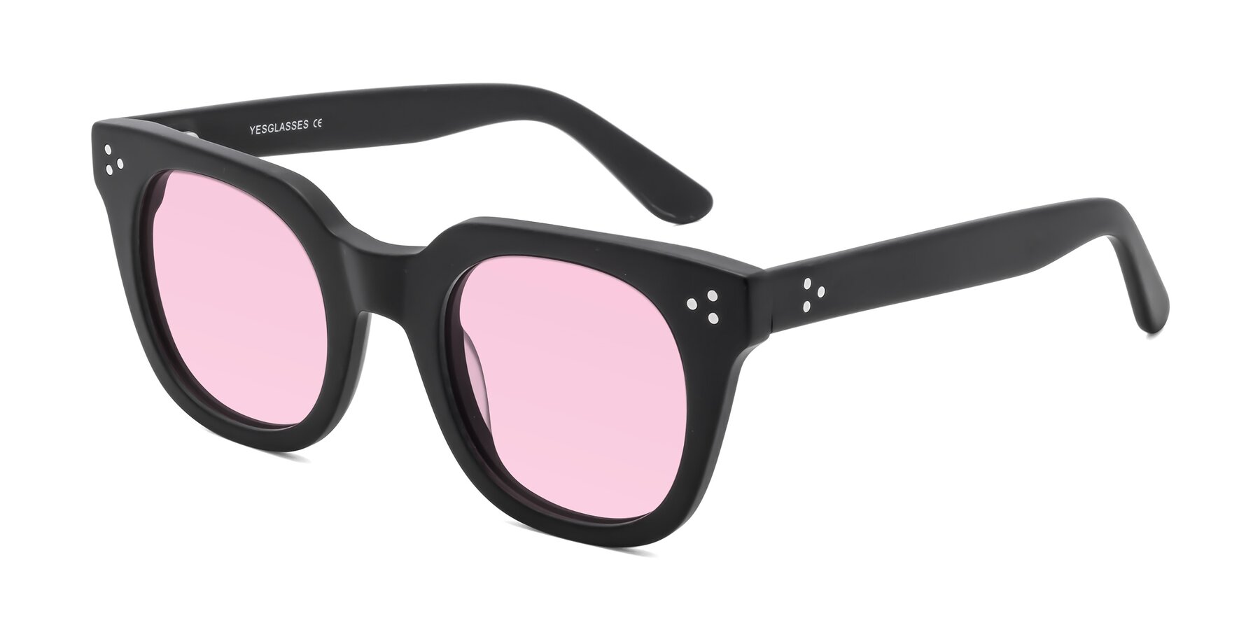 Angle of Jackman in Black with Light Pink Tinted Lenses